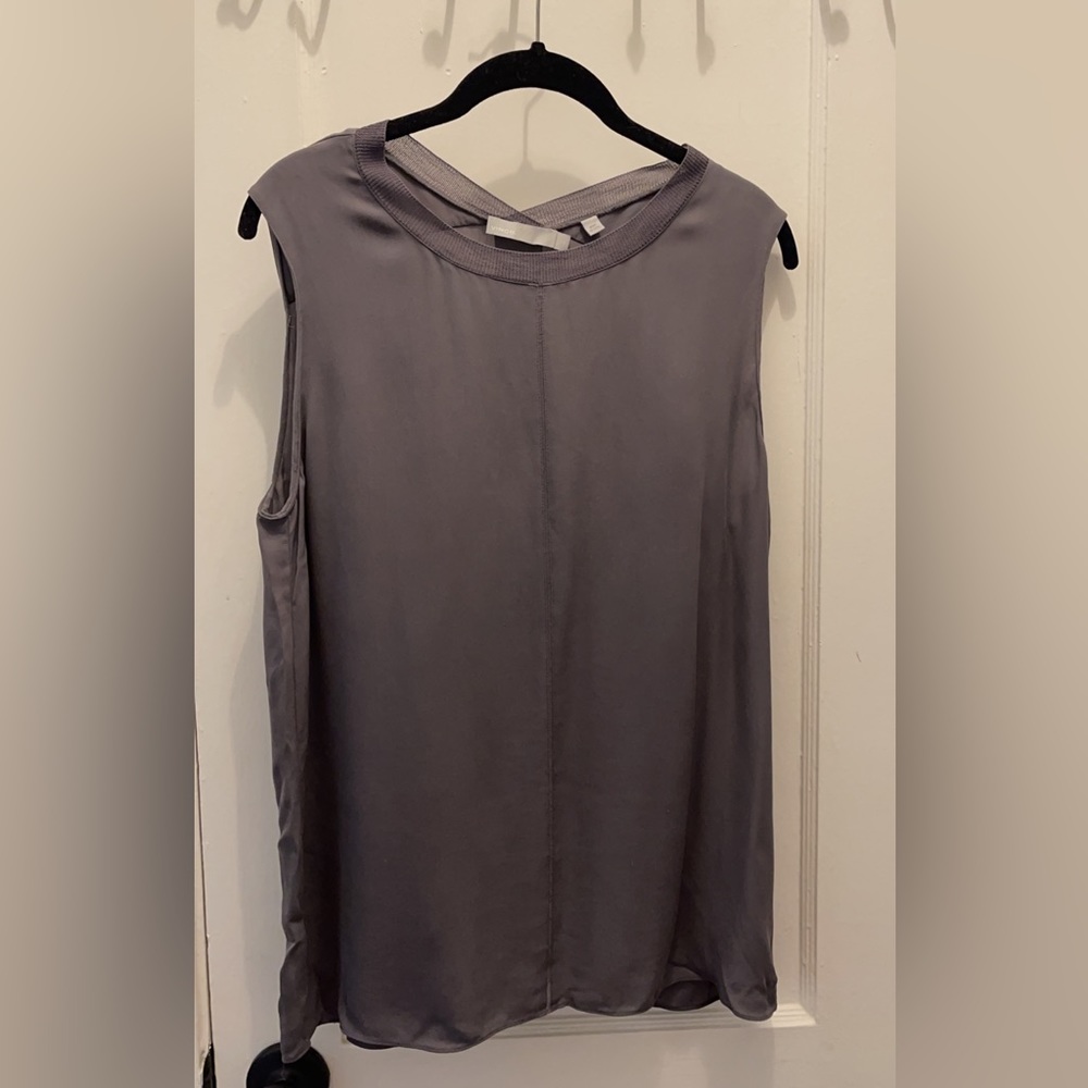 Vince Gray Sleeveless Flowy Blouse, size L